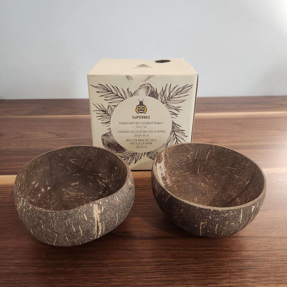 Superbee Set of 3 Coconut Shell Bowls Reusable Eco-Friendly Handmade Zero Waste